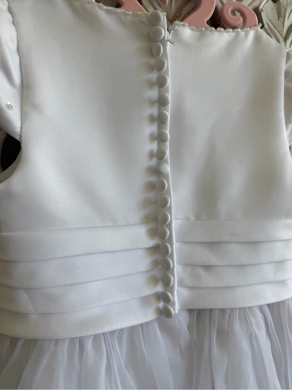 David's Bridal White Beaded Bodice Flower Girl Dress - Picture 6 of 7